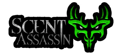 logo vinyl decal featuring Scent Assassin Logo and Demon Deer Print