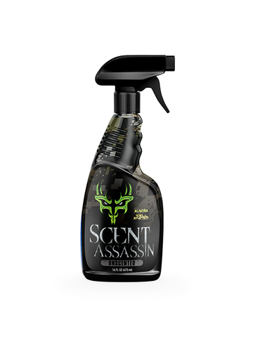 Scent Assassin scent-eliminating spray in a white background