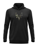 black deer hunting hoodie with demon deer print